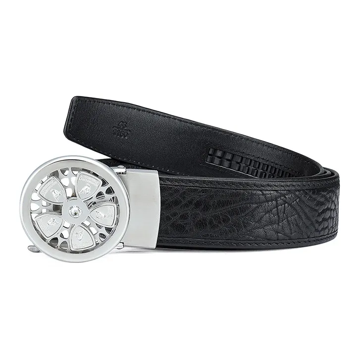 Automobili Lamborghini Top Grain Cow Leather Belt, Elegance Emotional Intelligence Belt Men's Width 3.45CM Gift Box Set-4