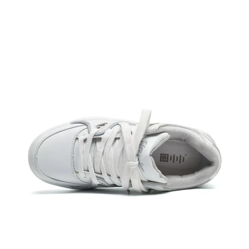 Circle Small Height Increasing Wear Resistant Breathable Slip Resistant Low Top Skateboard Shoes Unisex White-5