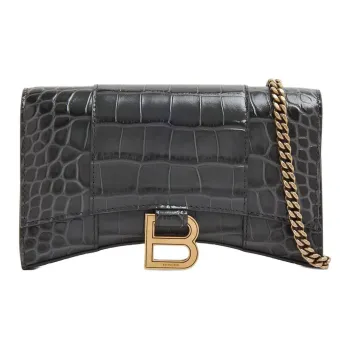 Balenciaga Leather Shoulder Bag Crossbody Bag Wallet Women's Gray