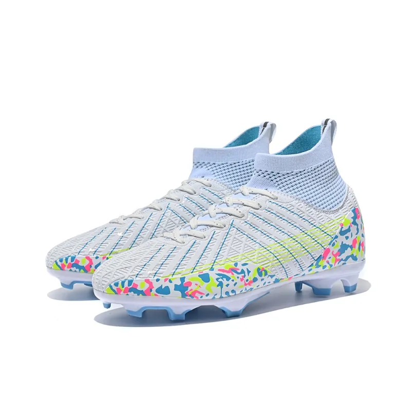Kuding Soccer Shoes Unisex High Top White/Aqua/Black-8