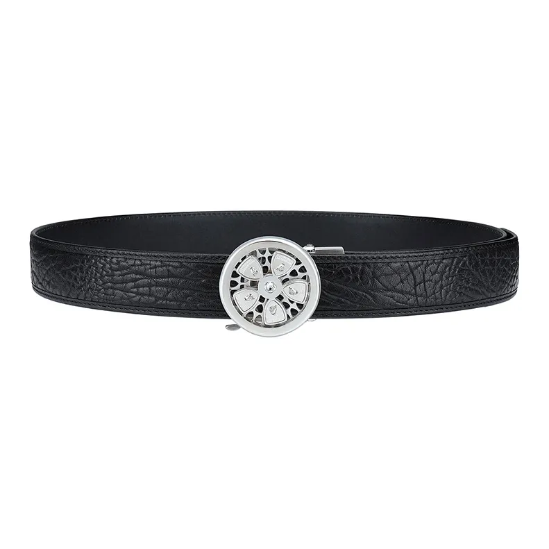 Automobili Lamborghini Top Grain Cow Leather Belt, Elegance Emotional Intelligence Belt Men's Width 3.45CM Gift Box Set-1