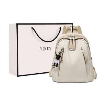 VINEY Fabric Backpack Travel Bag Large Size Women's White