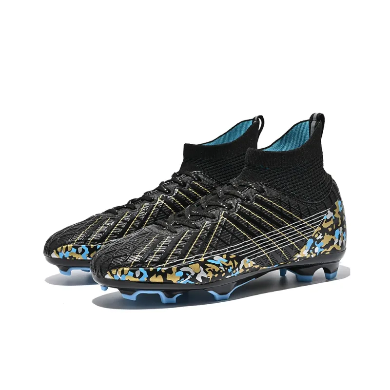 Kuding Soccer Shoes Unisex High Top White/Aqua/Black-14