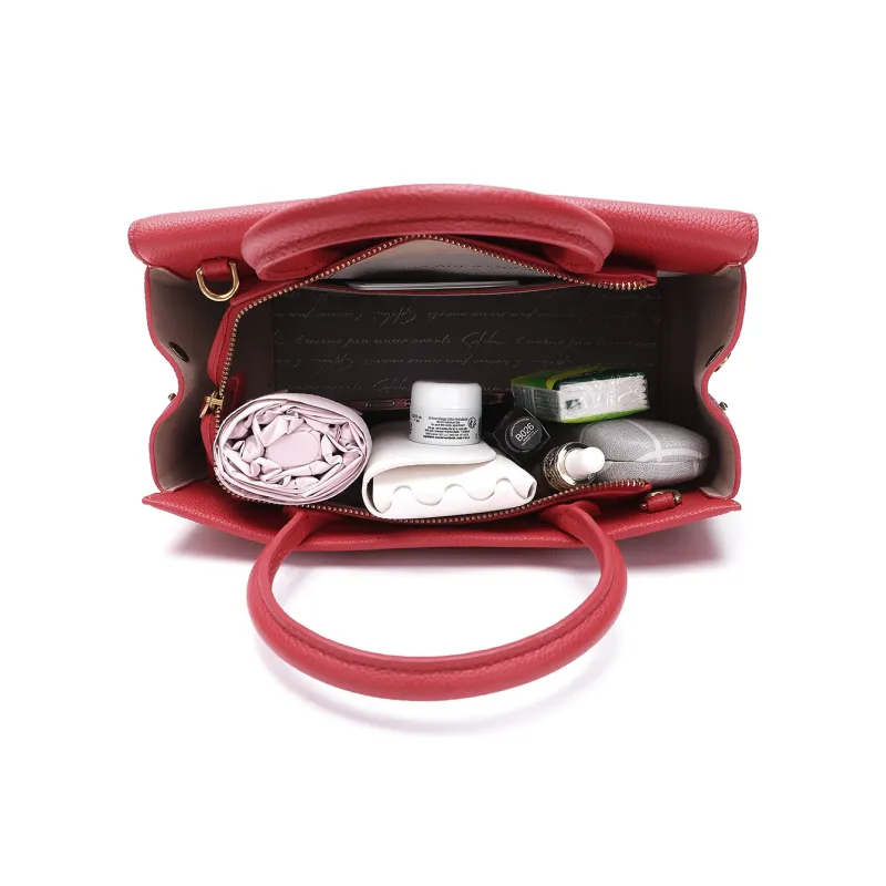 Satchi Top Grain Cow Leather Handbag Crossbody Bag Medium Size Women's Yellow Brown/Red-7