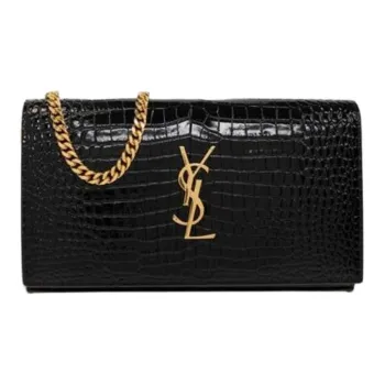 SAINT LAURENT CASSANDRE Shiny Cow Leather Shoulder Bag, Crossbody Bag, Wallet Women's Black