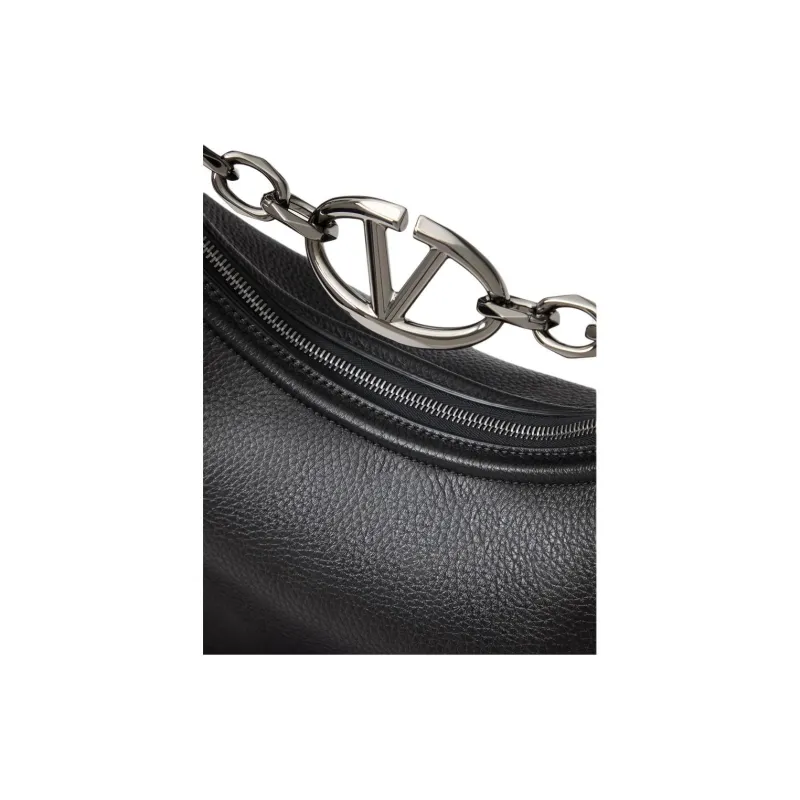 Valentino Vlogo Moon Grain Cow Leather Shoulder Bag Crossbody Bag Handbag Medium Size Men's Black-6