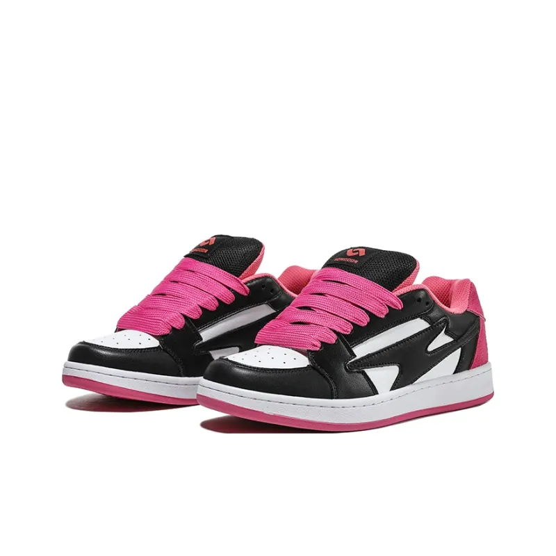 HOMDOON Anti Slip And Wear Resistant Coverage Low Top Skateboard Shoes Unisex Black Rose Red-2