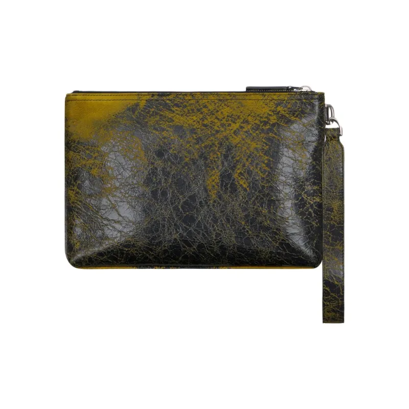 Givenchy Voyou Calfskin Clutch Women's Black & Yellow-1