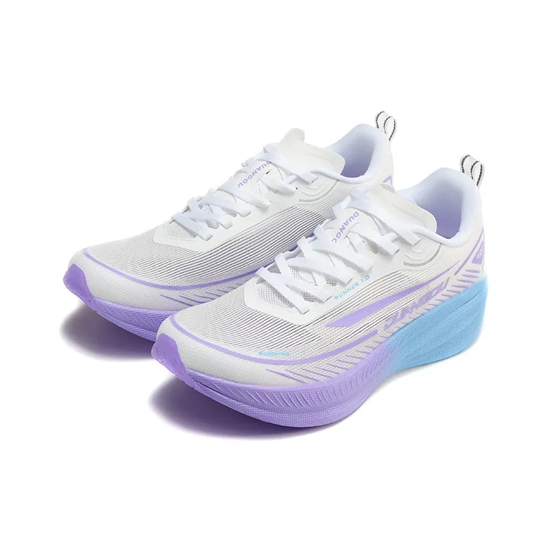 DUANGOU Cushioning Anti Slip And Wear Resistant Balance Rebound Low Top Sports Running Shoes Unisex White Purple-4
