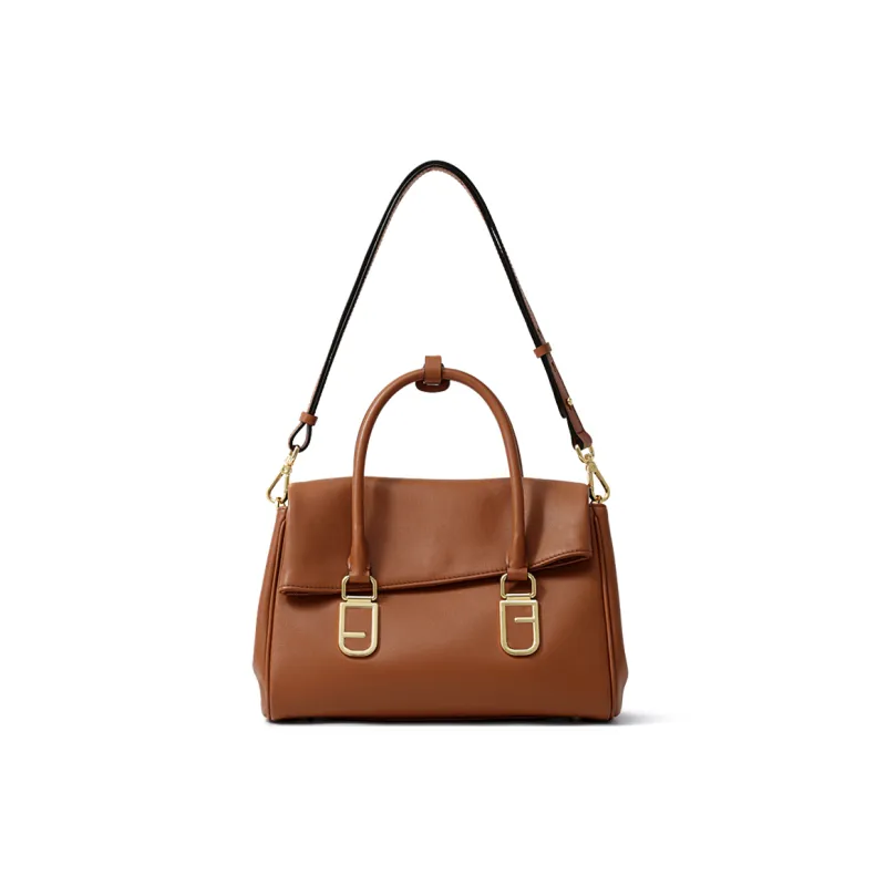 FION Top Grain Cow Leather One Shoulder Handbag Women's Brown-1