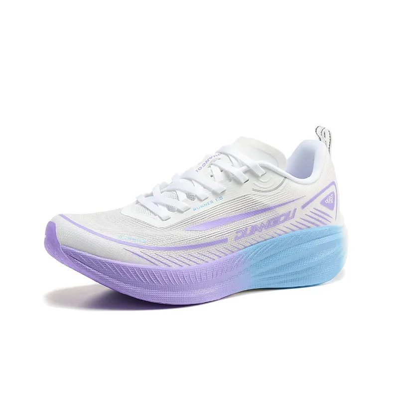 DUANGOU Cushioning Anti Slip And Wear Resistant Balance Rebound Low Top Sports Running Shoes Unisex White Purple-2