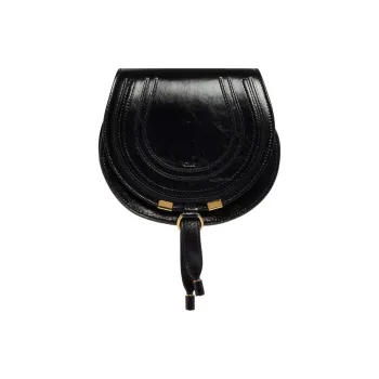 Chloe Marcie Leather Saddle Bag Crossbody Shoulder Bag Women's Black