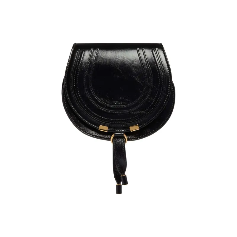 Chloe Marcie Leather Saddle Bag Crossbody Shoulder Bag Women's Black-0