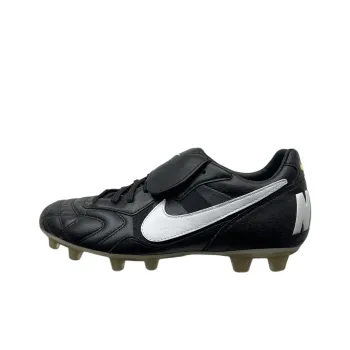 Nike Tiempo FG Rubber Long Studs Anti Slip Wear Resistant Soccer Shoes Unisex Black White