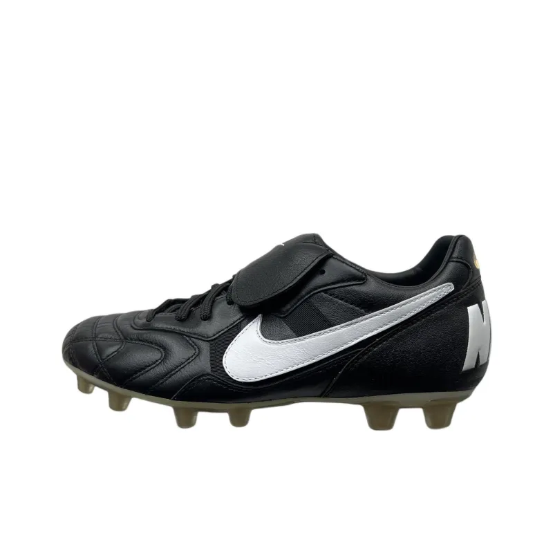 Nike Tiempo FG Rubber Long Studs Anti Slip Wear Resistant Soccer Shoes Unisex Black White-0