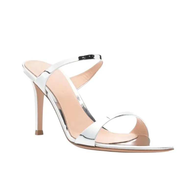 GIANVITO ROSSI Slide Slippers 8.5cm Women's Silver-2