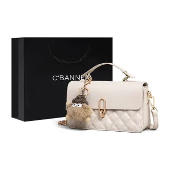 C°BANNER Cow Leather With Synthetic Leather Small Square Bag, One Shoulder Handbag Regular Women's Ecru