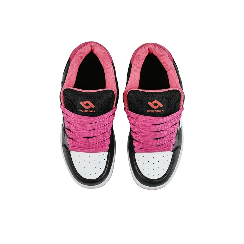 HOMDOON Anti Slip And Wear Resistant Coverage Low Top Skateboard Shoes Unisex Black Rose Red-3