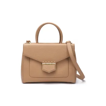 Satchi Top Grain Cow Leather Handbag Shoulder Bag Crossbody Bag Medium Size Women's Yellow Brown/Red