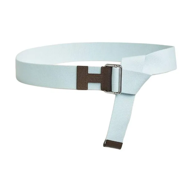 HERMES Badge Design Calfskin Leather Belts Unisex Blue Width 4CM-0