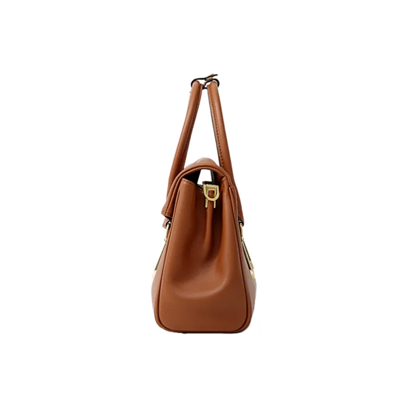 FION Top Grain Cow Leather One Shoulder Handbag Women's Brown-3