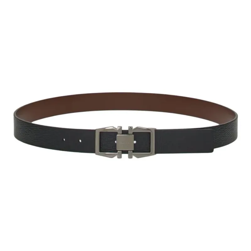 FERRAGAMO Calfskin Leather Belts Men's Black Width  3cm-0