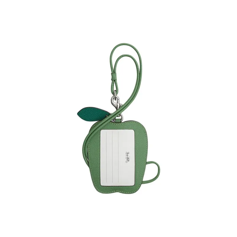 COACH Lanyard Cross Grain Leather Card Holder Unisex Green-1