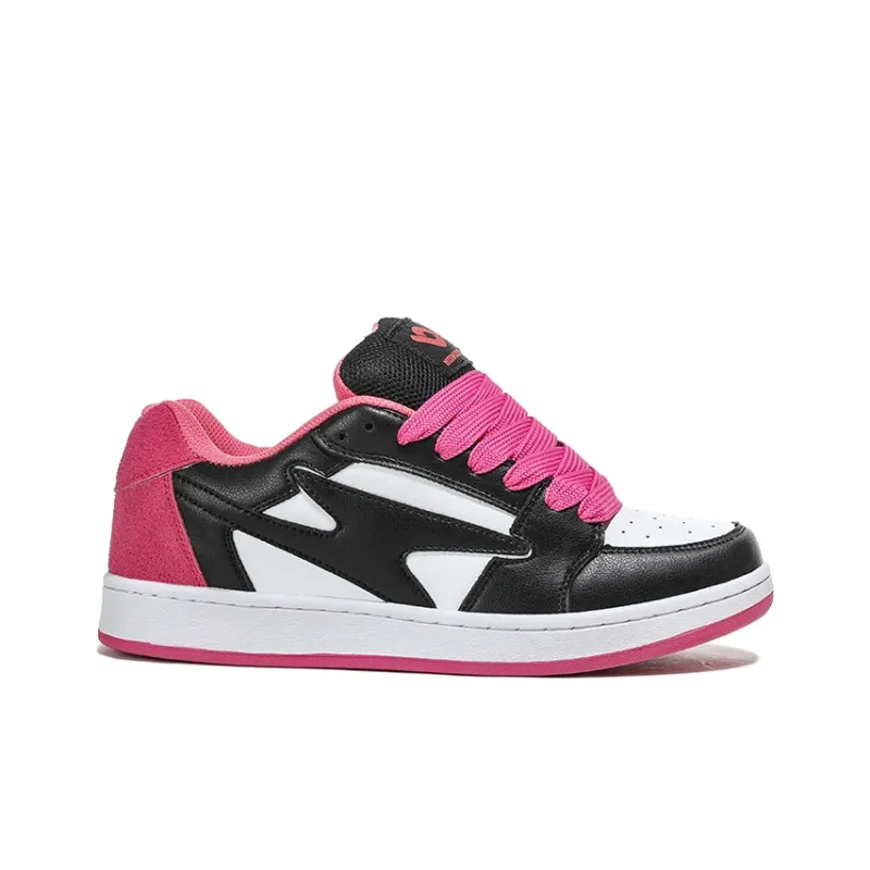 HOMDOON Anti Slip And Wear Resistant Coverage Low Top Skateboard Shoes Unisex Black Rose Red-1