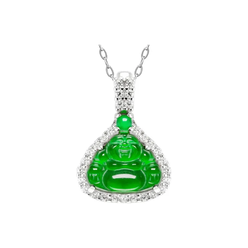 Princess Cui Ice Glutinous S925 Silver Jadeite Buddha Necklace Women's-0
