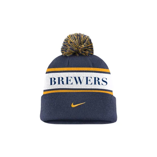 Nike Milwaukee Brewers Team Stripe Peak Men's low nike Mlb Cuffed Pom Beanie