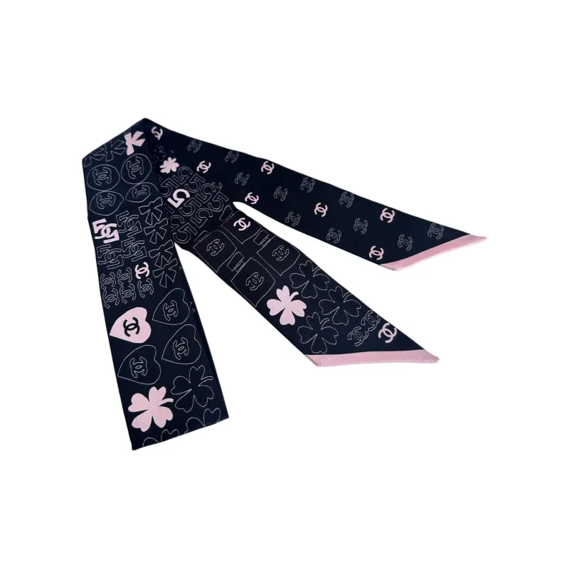 CHANEL Mulberry Silk Scarves Unisex Black-1