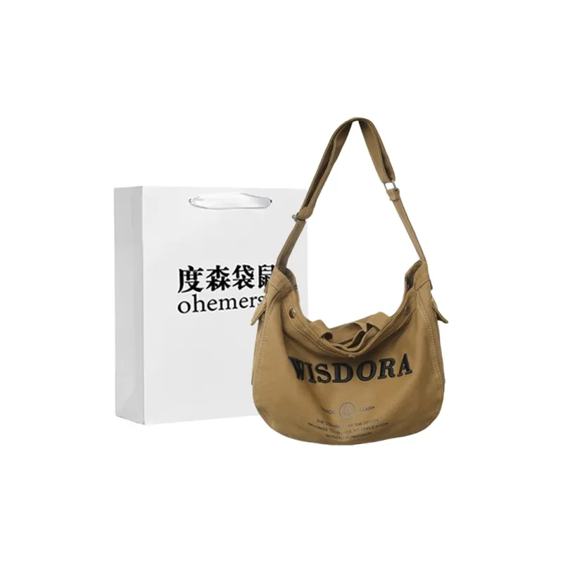 Dusen Kangaroo Canvas Handbag, Crossbody Bag Unisex White/Black/Khaki-7