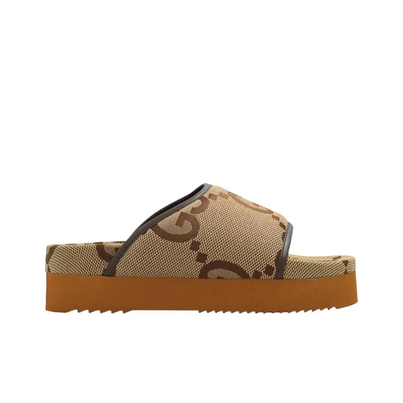 GUCCI Women's Jumbo Gg Platform Slide 'Camel Ebony Monogram' Women's-1