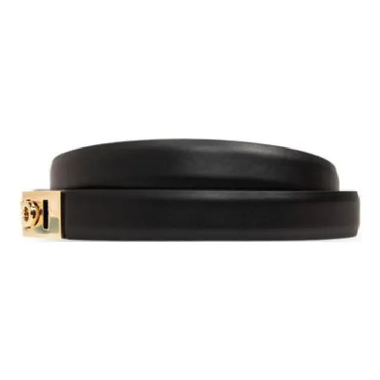 FERRAGAMO Badge Embossed Calfskin Leather Belts Women's Black-1