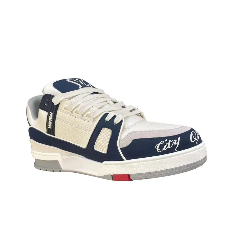 LOUIS VUITTON Paris Limited Olympics Limited Edition Low Top Skateboard Shoes Unisex White Blue-1