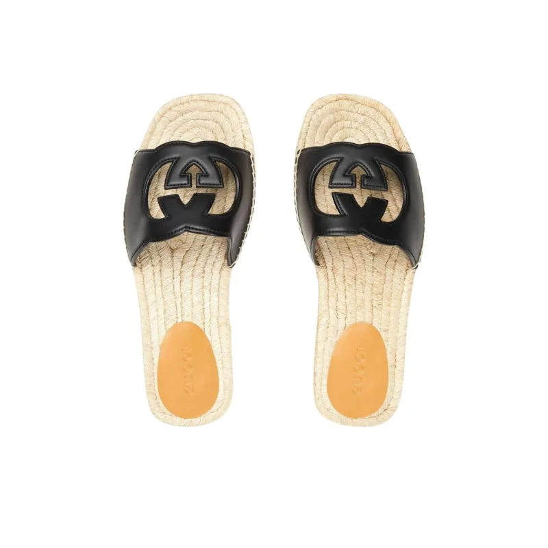 GUCCI Interlocking G Cut Out Espadrille Sandal 'Black'-3