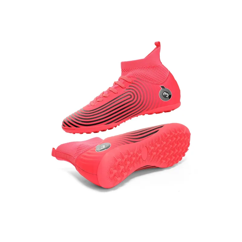 Kuding Soccer Shoes Unisex High Top Rose Red/Black/White/Mismatched Black White-24