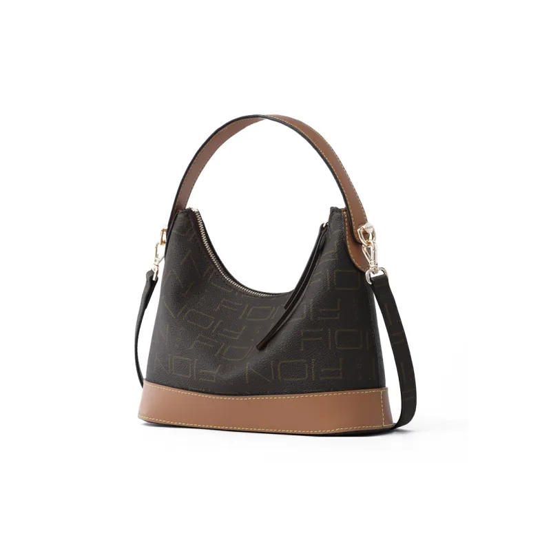 FION Coated Canvas One Shoulder Handbags Medium Size Women's Coffee/Camel-2