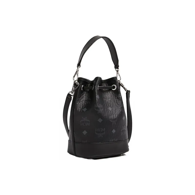 MCM Visetos Coated Canvas Leather Bucket Bag, Combo Bag, Crossbody Bag, Shoulder Bag Medium Size Women's Black-1
