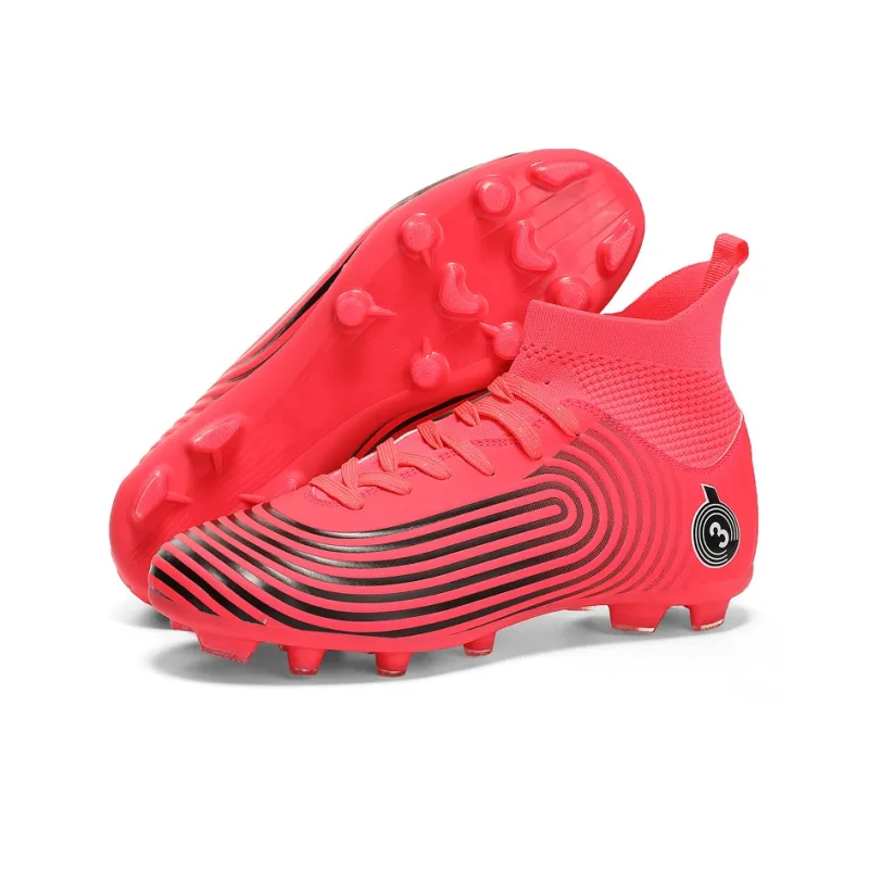 Kuding Soccer Shoes Unisex High Top Rose Red/Black/White/Mismatched Black White-1
