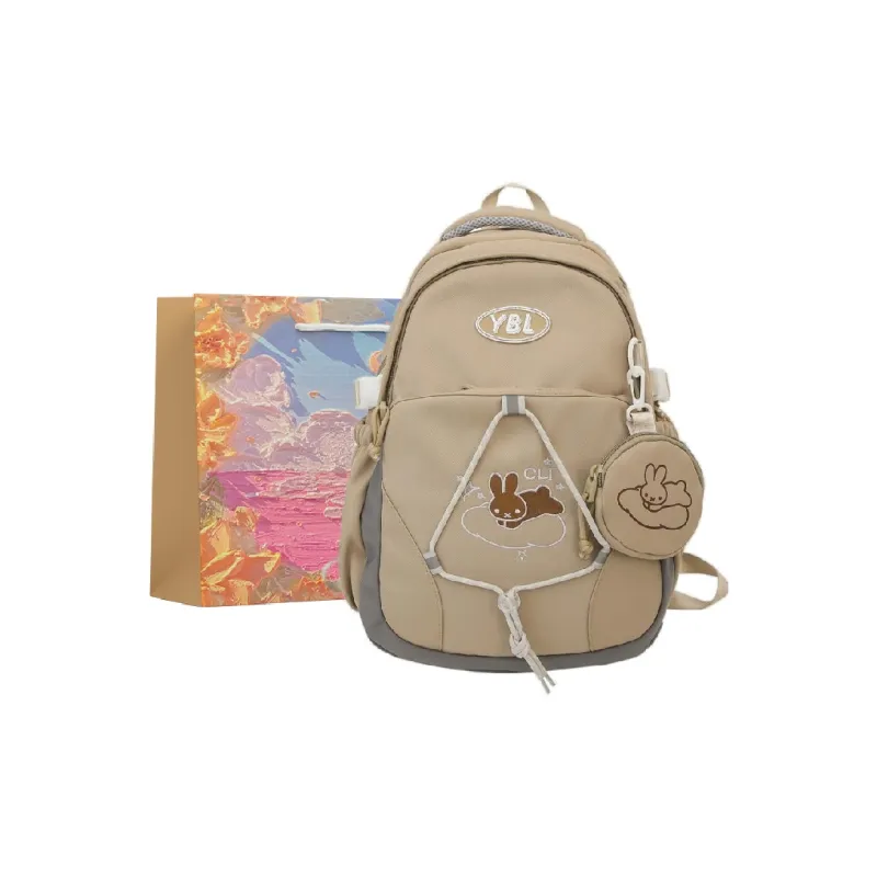 BRINCH Nylon Backpack Women's Black/Light Gray/Purple/Khaki/Pink-9