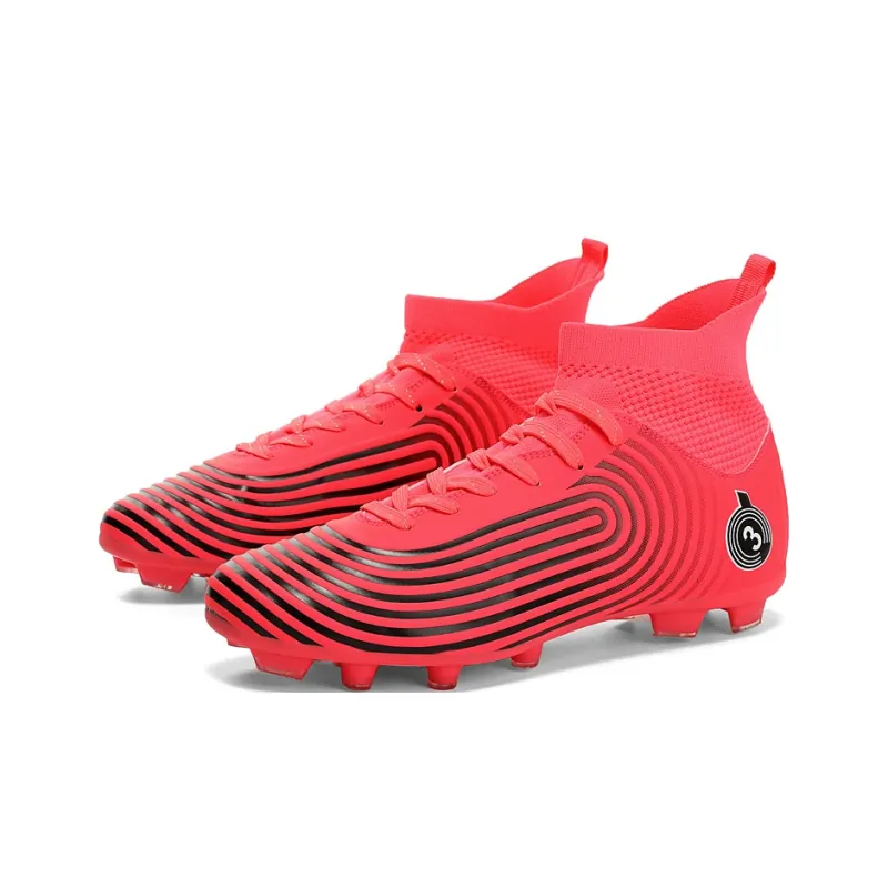 Kuding Soccer Shoes Unisex High Top Rose Red/Black/White/Mismatched Black White-0