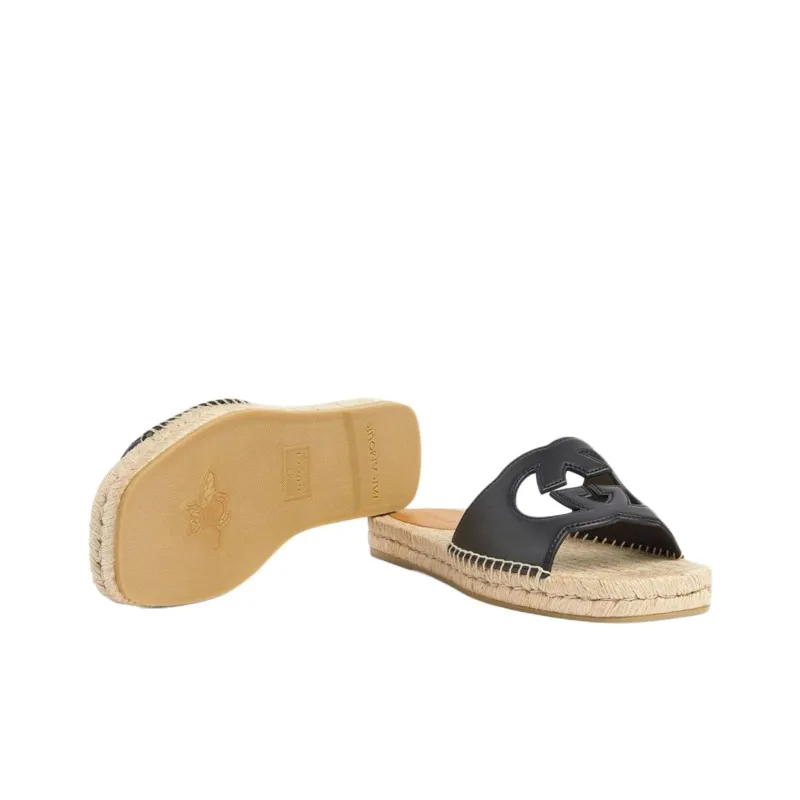 GUCCI Interlocking G Cut Out Espadrille Sandal 'Black'-5