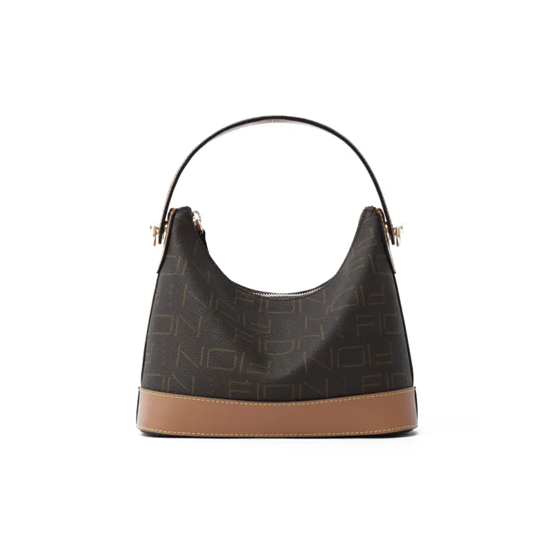 FION Coated Canvas One Shoulder Handbags Medium Size Women's Coffee/Camel-1
