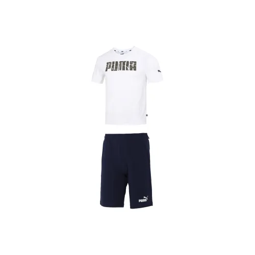 PUMA Casual Sportswear Men Set White Short-Sleeved+Blue Shorts