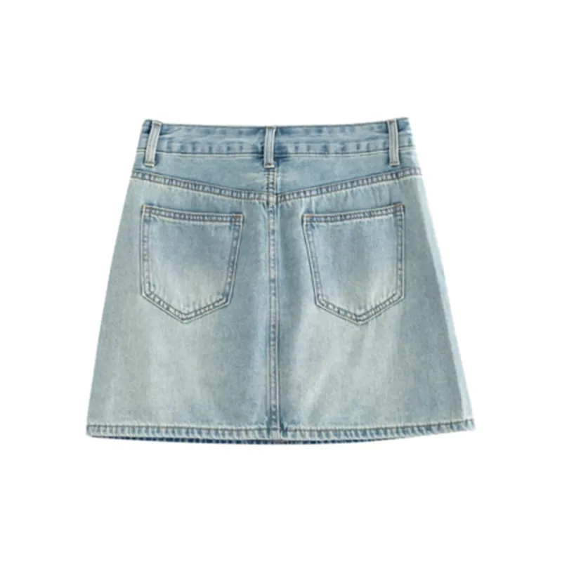 Initial Language Denim Short Skirts Women's Light Blue-1