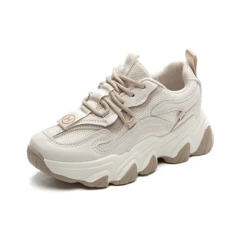 JNLVWA Slip Resistant Breathable Lightweight Height Increasing Low Top Chunky Sneakers Women's Beige