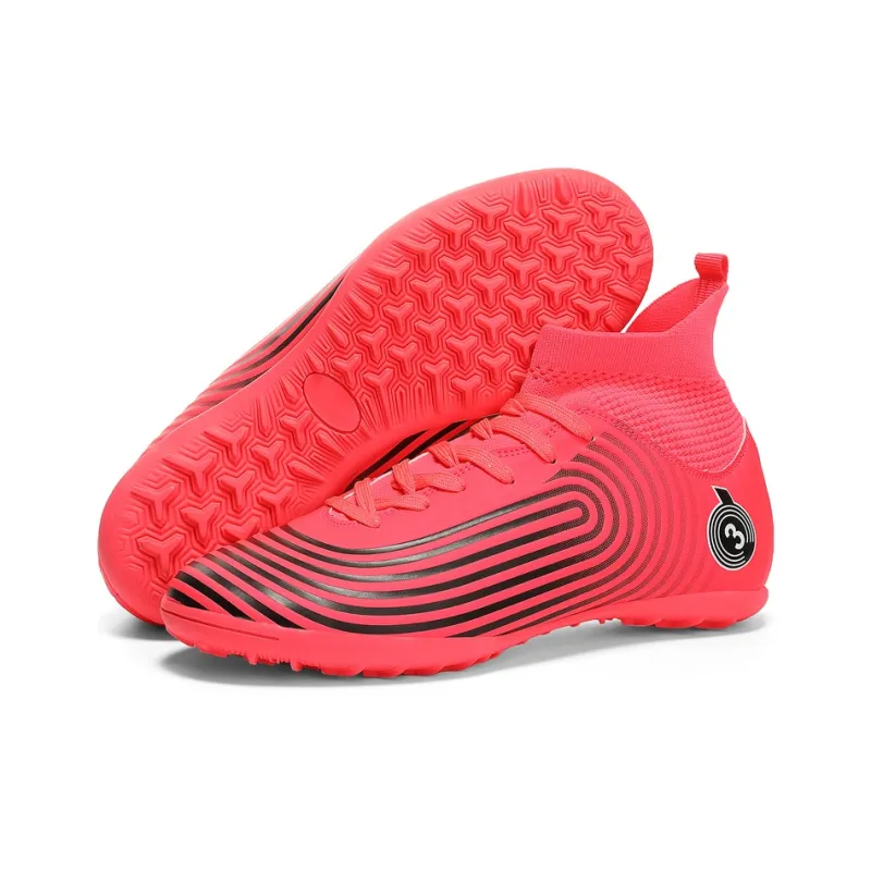 Kuding Soccer Shoes Unisex High Top Rose Red/Black/White/Mismatched Black White-25