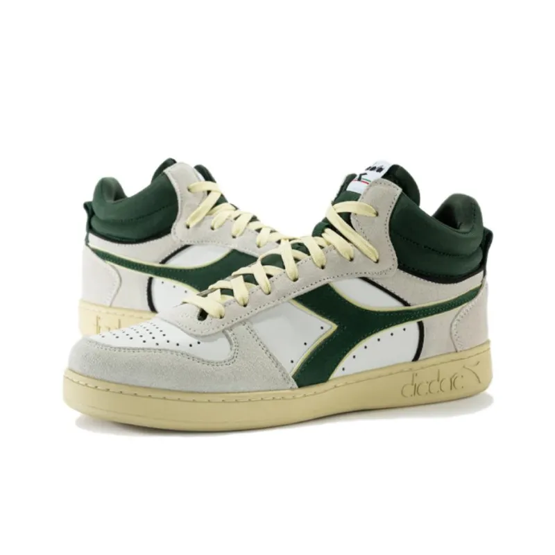 Diadora Magic Basket Anti Slip Wear Resistant Mid Top Skateboard Shoes Unisex White Gray Green-2