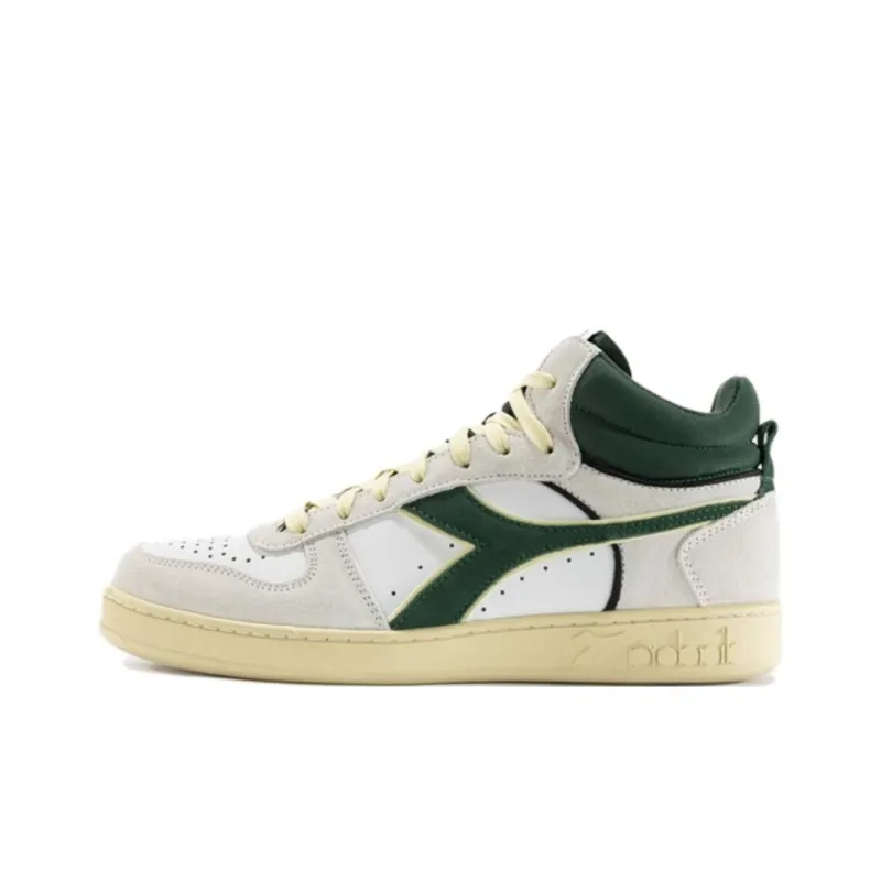 Diadora Magic Basket Anti Slip Wear Resistant Mid Top Skateboard Shoes Unisex White Gray Green-0